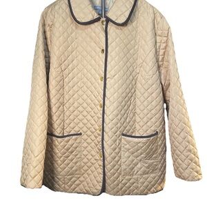 Jessica London Quilted Tan Jacket with Brown Trim and Gold Snap Closure 26W